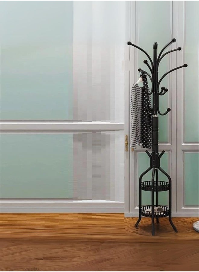 Generic - Clothes hanger with 2 shelves and several hooks for storage, black - Image 1