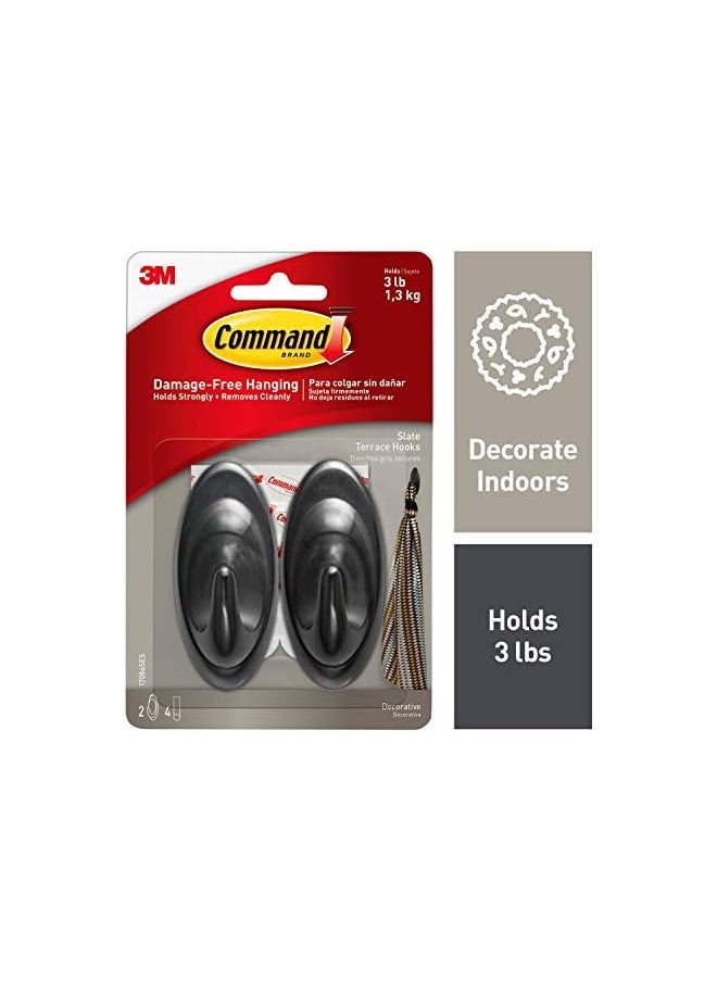 Command Command Slate Terrace Medium Hooks Black color, 2 hooks and 4 strips/pack | Holds 1.3 kg each hook | Organize | Decoration | No Tools | Holds Strongly | Damage-Free Hanging  - Image 2