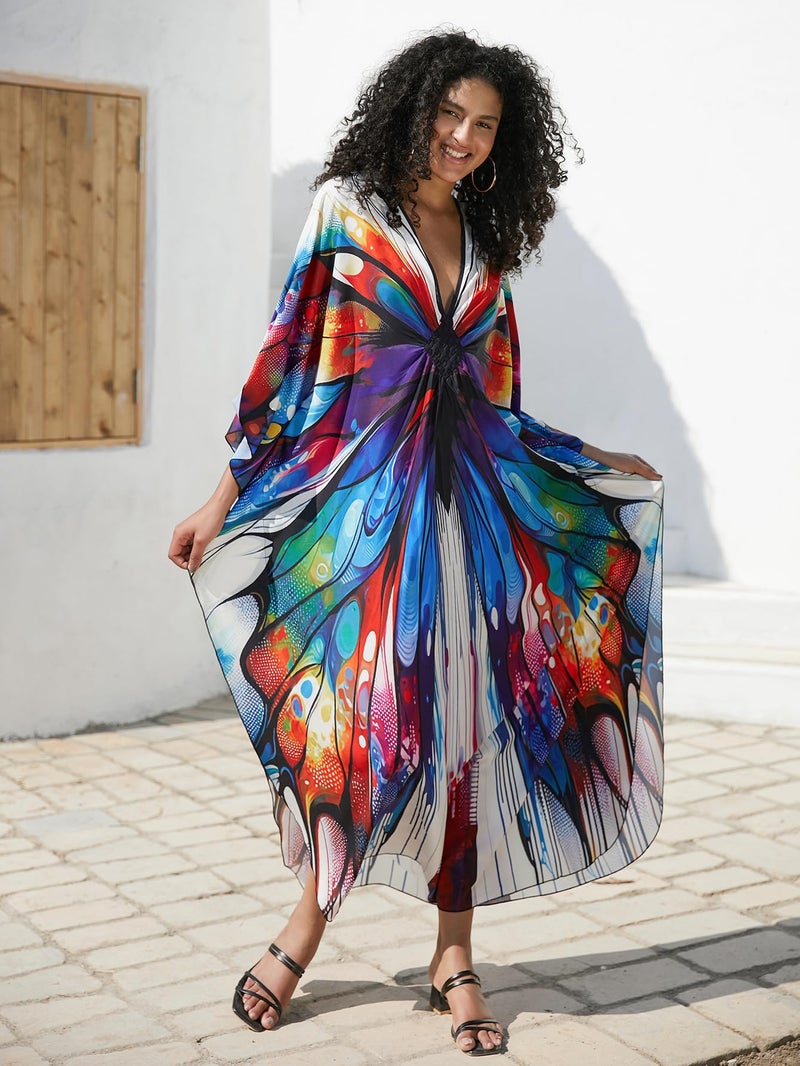 IMAGEKOPE Batwing Sleeve Kaftan Dress for Women Plus Size - Flowy Lightweight Long Maxi Beach Cover Up,Summer Loungewear - Image 5
