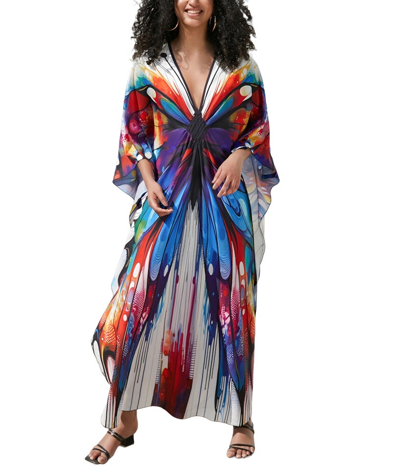 IMAGEKOPE Batwing Sleeve Kaftan Dress for Women Plus Size - Flowy Lightweight Long Maxi Beach Cover Up,Summer Loungewear - Image 1
