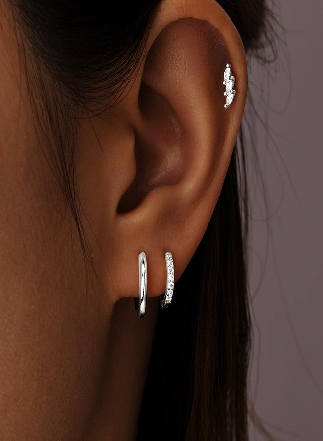 Inerney 925 Sterling Silver Hoop Earrings Set for Women, Dainty Small Stud Huggie Earrings for Multiple Piercing Lightweight Hypoallergenic Jewelry, Trendy Climbing Cubic Zircon Cartilage Earrings for - Image 3