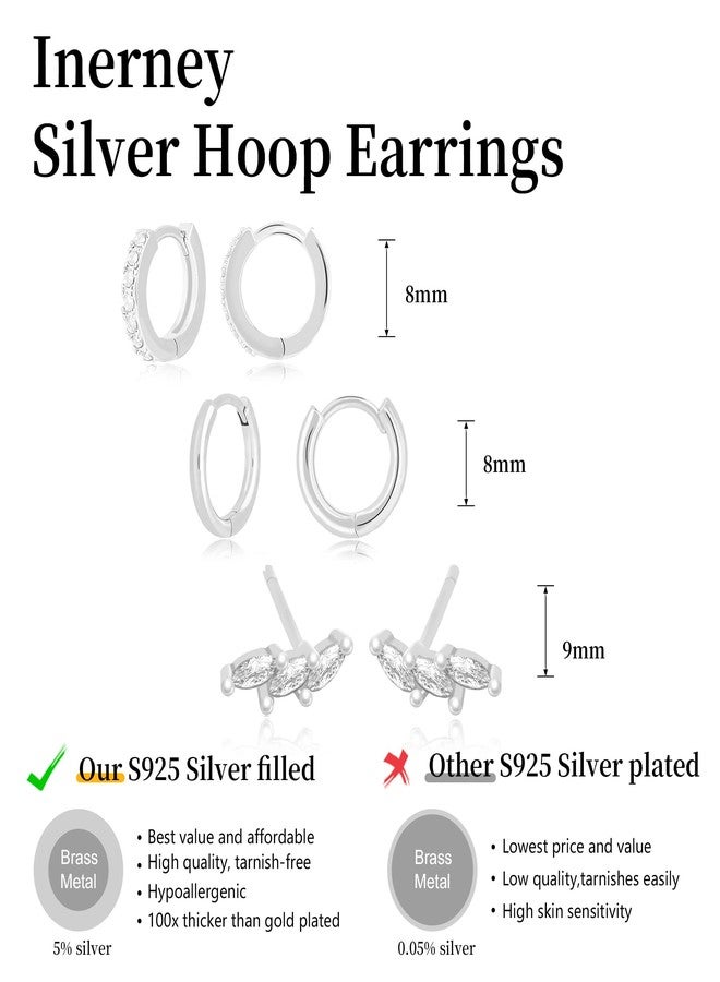 Inerney 925 Sterling Silver Hoop Earrings Set for Women, Dainty Small Stud Huggie Earrings for Multiple Piercing Lightweight Hypoallergenic Jewelry, Trendy Climbing Cubic Zircon Cartilage Earrings for - Image 4