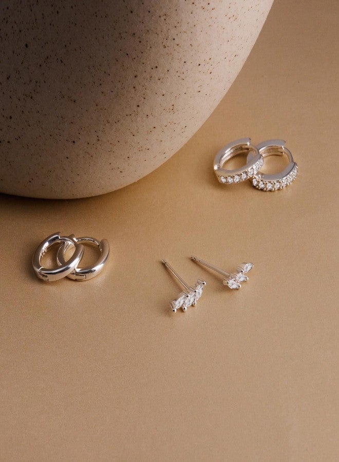 Inerney 925 Sterling Silver Hoop Earrings Set for Women, Dainty Small Stud Huggie Earrings for Multiple Piercing Lightweight Hypoallergenic Jewelry, Trendy Climbing Cubic Zircon Cartilage Earrings for - Image 5