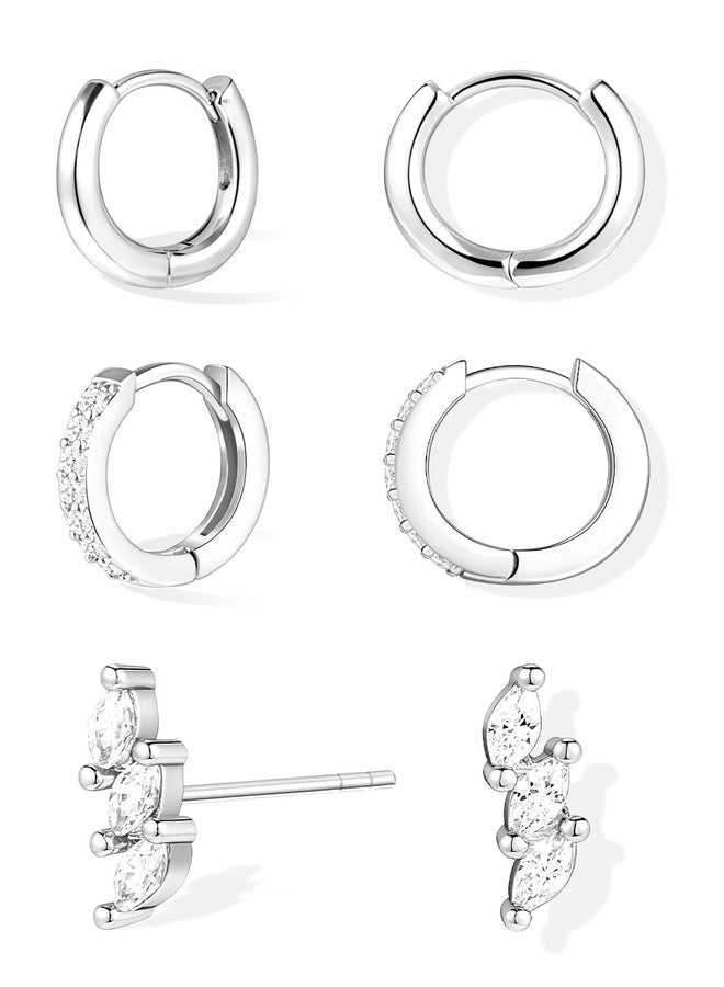 Inerney 925 Sterling Silver Hoop Earrings Set for Women, Dainty Small Stud Huggie Earrings for Multiple Piercing Lightweight Hypoallergenic Jewelry, Trendy Climbing Cubic Zircon Cartilage Earrings for - Image 1