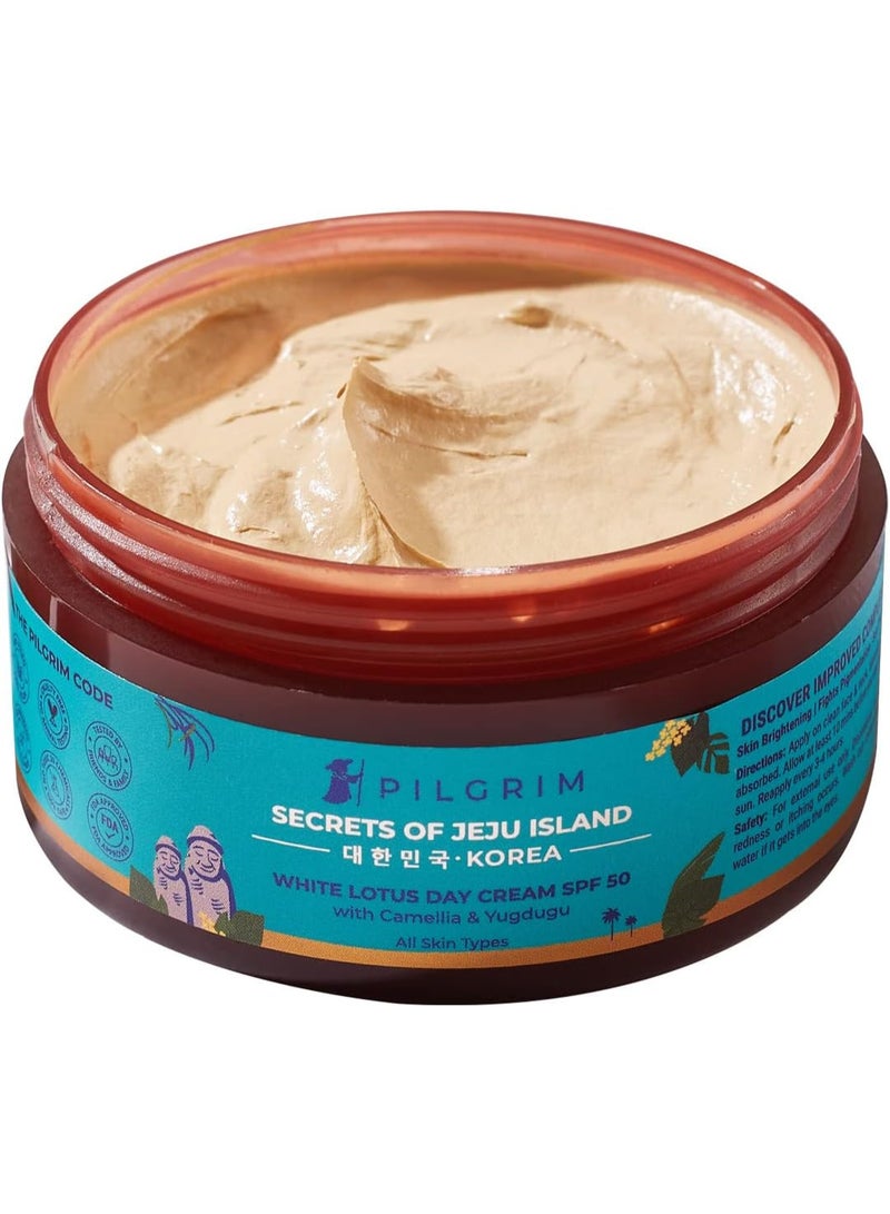 PILGRIM PILGRIM Korean White Lotus Face Cream with SPF 50 | White Lotus Day cream for women daily use | Face cream for dry skin, sensitive skin & oily skin | Korean Skin Care | 100g  - Image 2