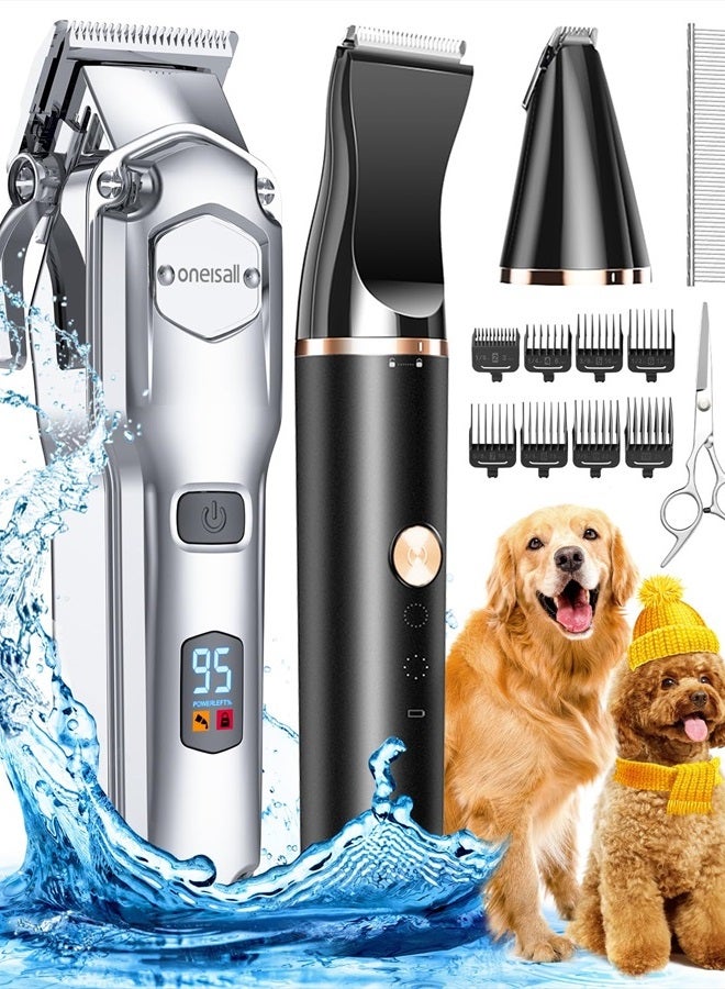 Oneisall Dog Grooming Kit for Heavy Thick Hair&Coats/Low Noise Rechargeable Cordless Pet Shaver with Stainless Steel Blade and Dog Paw Trimmer/Waterproof Dog Shaver for Dogs Pets Animals - Image 1