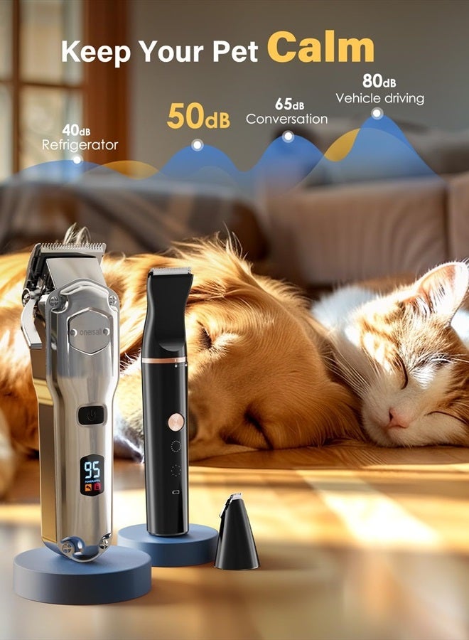 Oneisall Dog Grooming Kit for Heavy Thick Hair&Coats/Low Noise Rechargeable Cordless Pet Shaver with Stainless Steel Blade and Dog Paw Trimmer/Waterproof Dog Shaver for Dogs Pets Animals - Image 4