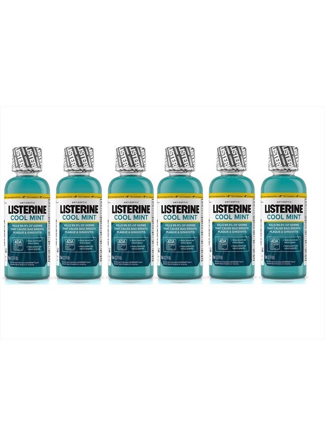 Listerine Cool Mint Antiseptic Mouthwash for Bad Breath, Travel Size 3.2 oz - Pack of 6  - Image 1