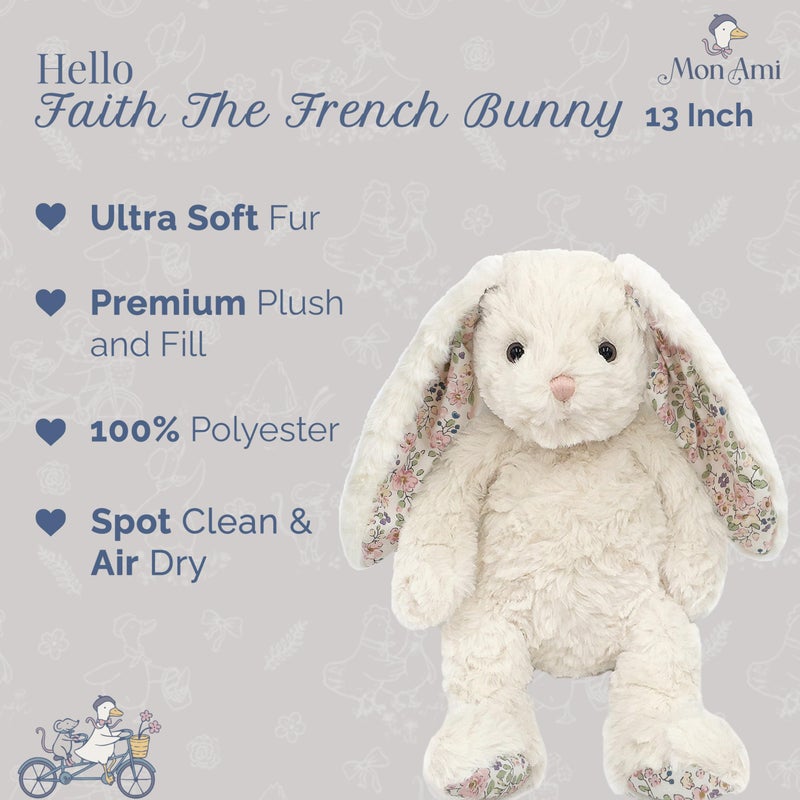 MON AMI Faith The French Bunny Plush Toy | 13-Inches Soft Stuffed Animal | Elegant Nursery DÃ©cor & Cozy Companion | Plush Gift for Easter, Baby Showers, Birthdays & Home Accents - Image 2