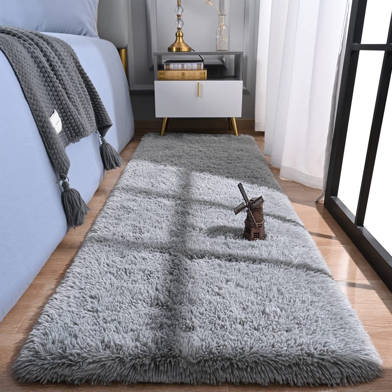 Rtizon Runner Rug for Bedroom, 2x6 Soft Shag Fluffy Area Rugs for Girls Boy's Room, Plush Shaggy Carpet with Non-Slip Bottom for Living Room Dorm, Grey - Image 2