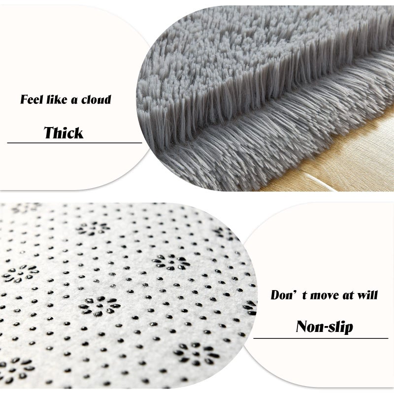 Rtizon Runner Rug for Bedroom, 2x6 Soft Shag Fluffy Area Rugs for Girls Boy's Room, Plush Shaggy Carpet with Non-Slip Bottom for Living Room Dorm, Grey - Image 3