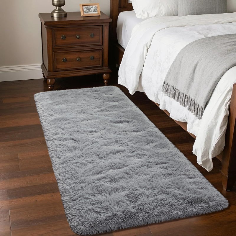 Rtizon Runner Rug for Bedroom, 2x6 Soft Shag Fluffy Area Rugs for Girls Boy's Room, Plush Shaggy Carpet with Non-Slip Bottom for Living Room Dorm, Grey - Image 5