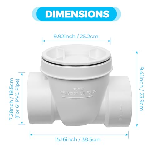 Cinsda 6" PVC Backwater Valve, 6 Inch Back Flow Preventer Valve, Backflow Water Valve Prevents Sewage Backflow - Image 2