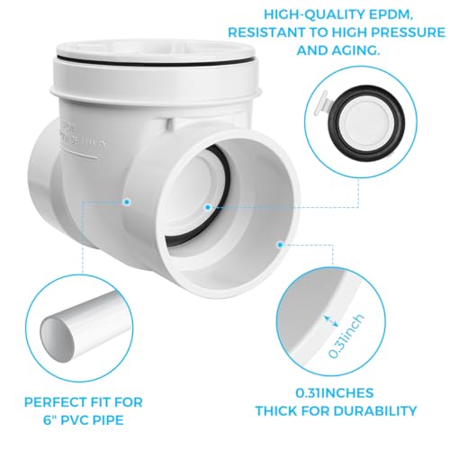 Cinsda 6" PVC Backwater Valve, 6 Inch Back Flow Preventer Valve, Backflow Water Valve Prevents Sewage Backflow - Image 3