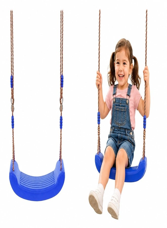 REZNOR Kids Indoor Outdoor Plastic Swing Seat with Hight Adjustable Rope Strong Tree Swing for Playground Backyard Holds 120Kg for 3-12 Years Kids Children (Blue) - Image 1