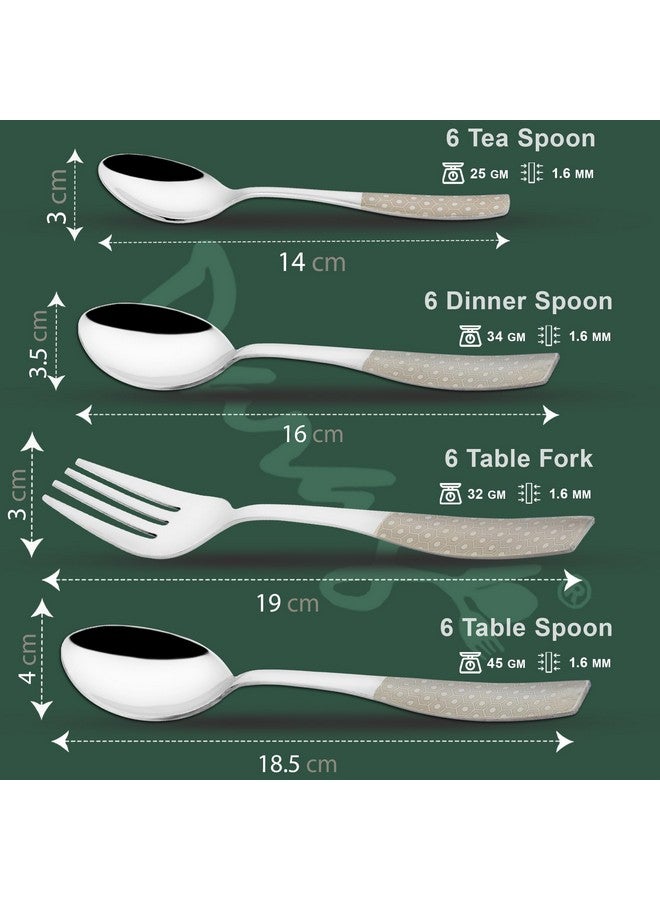 Parage 24 Pieces Stainless Steel Premium Cutlery Set for Home & Kitchen, Luxury Dining Tableware Spoon Gift, Silver Dazzle Design (6 Pieces Each Table Spoons, Table Forks, Dinner Spoons & Tea Spoons) - Image 4