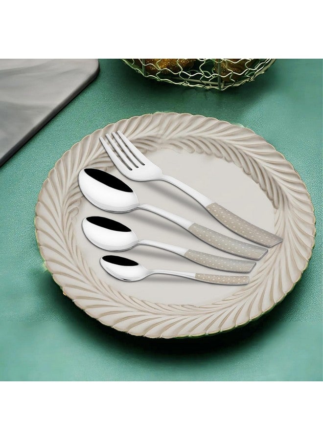 Parage 24 Pieces Stainless Steel Premium Cutlery Set for Home & Kitchen, Luxury Dining Tableware Spoon Gift, Silver Dazzle Design (6 Pieces Each Table Spoons, Table Forks, Dinner Spoons & Tea Spoons) - Image 5