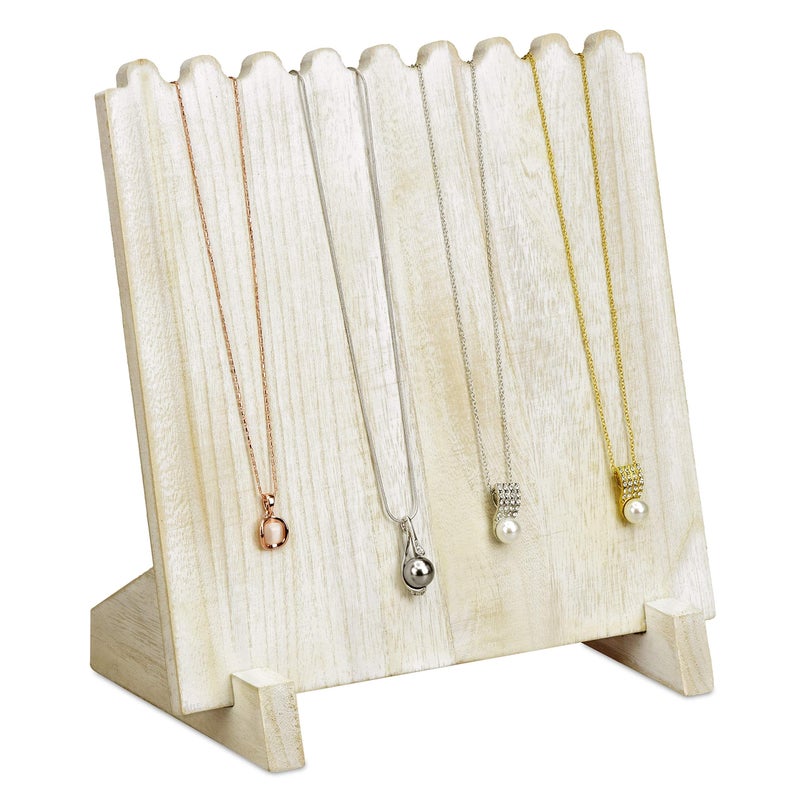 MOOCA Wooden Plank Necklace Holder Organizer For 8 Necklaces, Jewelry Stand Holder, Jewelry Display for Vendors, Necklace Display Stand, Washed White Color - Image 1