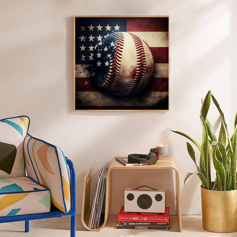 KTHOFCY 5D DIY Diamond Painting Kits for Adults, American Flag Baseball Full Drill Embroidery Cross Stitch Crystal Rhinestone Paintings Pictures Arts Wall Decor Painting Dots Kits 11.8X11.8 inch - Image 2