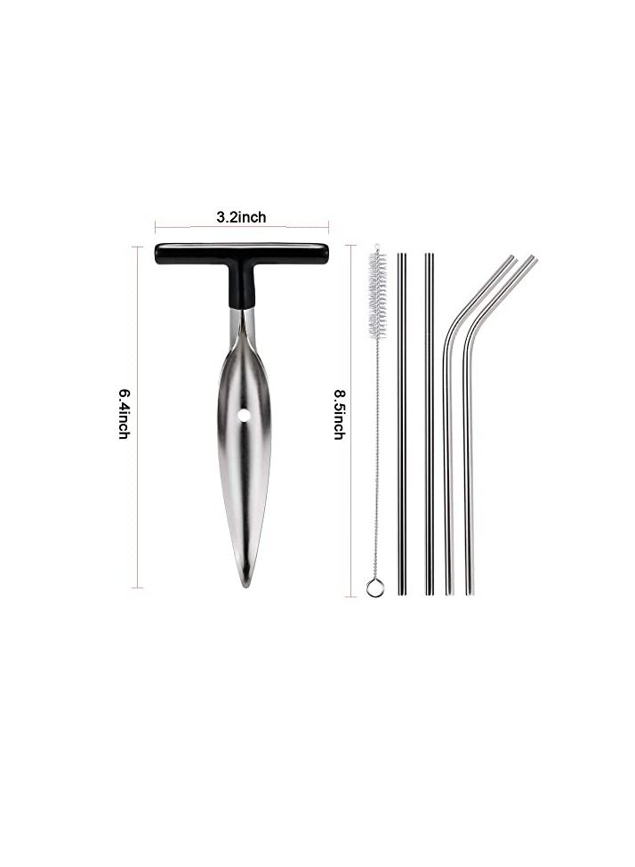 Excefore 2 PCS Coconut Opener Tool Set with 4 Reusable Straws & Brush, Food Grade Stainless Steel Coco Nut Bottle Opener for Young Thai Green Fresh Coconut Water, Safe and Easy Convenient Coco Drill Punch  - Image 5