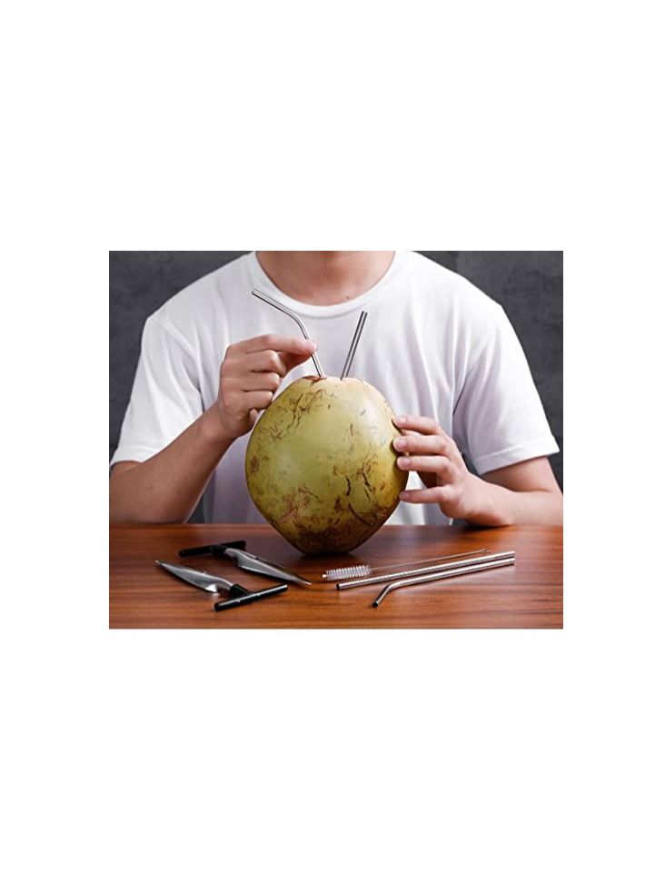 Excefore 2 PCS Coconut Opener Tool Set with 4 Reusable Straws & Brush, Food Grade Stainless Steel Coco Nut Bottle Opener for Young Thai Green Fresh Coconut Water, Safe and Easy Convenient Coco Drill Punch  - Image 4