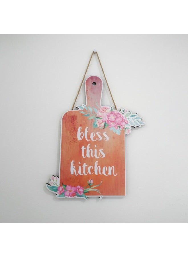كوستر ديكور فلوري  للحائط، بجملة Bless This Kitchen مقاس 30×20سم طباعه برتقالي لامعة مقاومة للتقشير والأتربة، تثبيت بلا مسامير باستخدام دبل فيس، اختيار مثالي لزينة المطبخ - Image 4