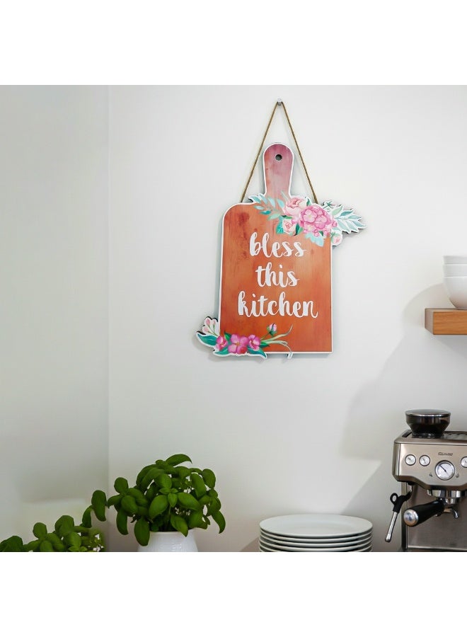كوستر ديكور فلوري  للحائط، بجملة Bless This Kitchen مقاس 30×20سم طباعه برتقالي لامعة مقاومة للتقشير والأتربة، تثبيت بلا مسامير باستخدام دبل فيس، اختيار مثالي لزينة المطبخ - Image 5