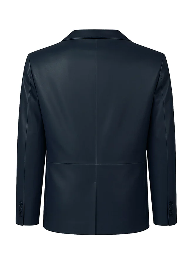 FELIX HARDY Genuine Leather Navy Blazer Jacket