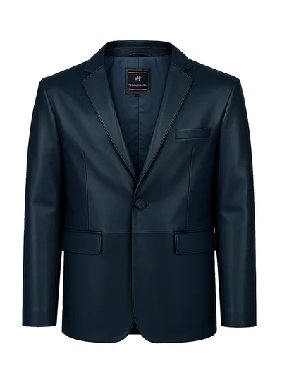 FELIX HARDY Genuine Leather Navy Blazer Jacket
