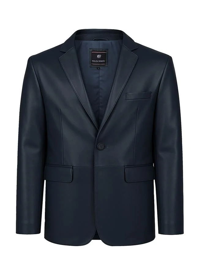 FELIX HARDY Genuine Leather Navy Blazer Jacket