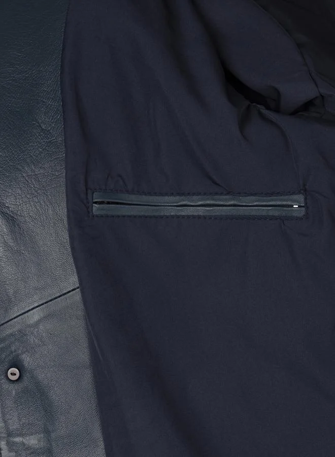 FELIX HARDY Genuine Leather Navy Blazer Jacket