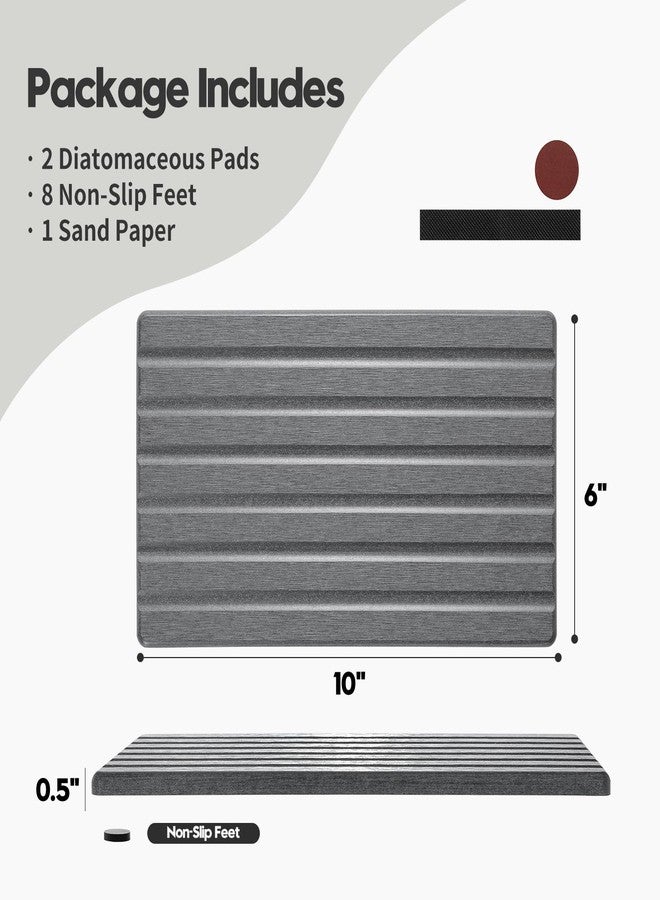 Razborci 2PCS Water Absorbing Stone Drying Tray Mat for Bathroom Sink & Kitchen Counter Organizer, Quick Dry Dish Soap Dispenser Sponge Holder, Vanity Sink Caddy, Coaster, Dark Gray - 10" x 6" - Image 3