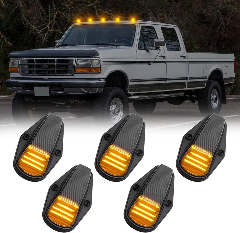 SHINEFIT 5X Amber LED Cab Roof Running Top Marker Lights for 1984-1997 F150 F250 F350 Super Duty Pickup Trucks - Image 1