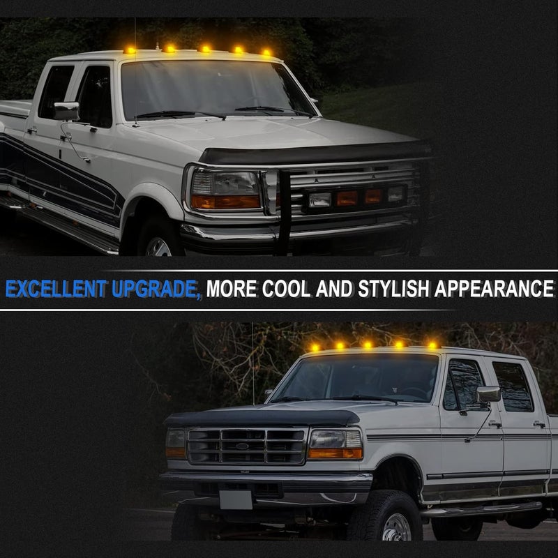 SHINEFIT 5X Amber LED Cab Roof Running Top Marker Lights for 1984-1997 F150 F250 F350 Super Duty Pickup Trucks - Image 3