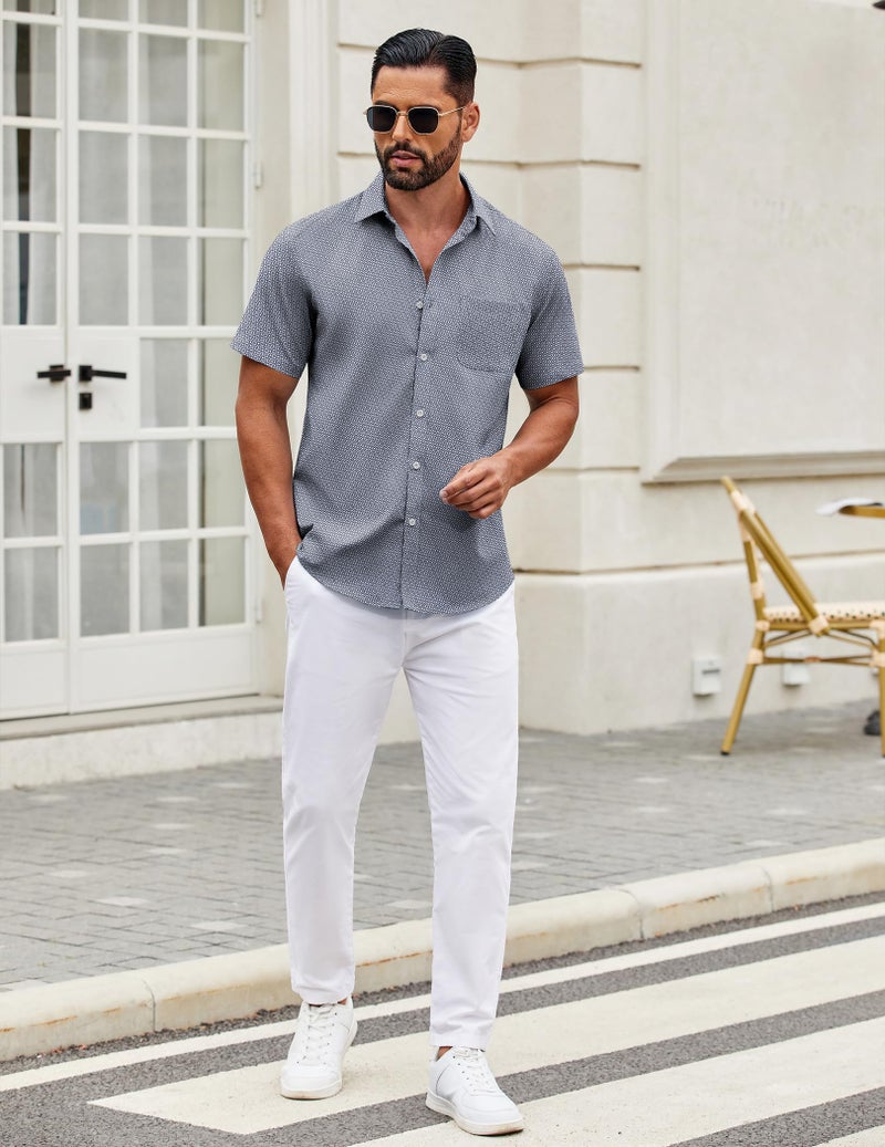 COOFANDY Mens Short Sleeve Casual Button Down Shirts Summer Untucked Dress Shirt with Pocket - Image 3