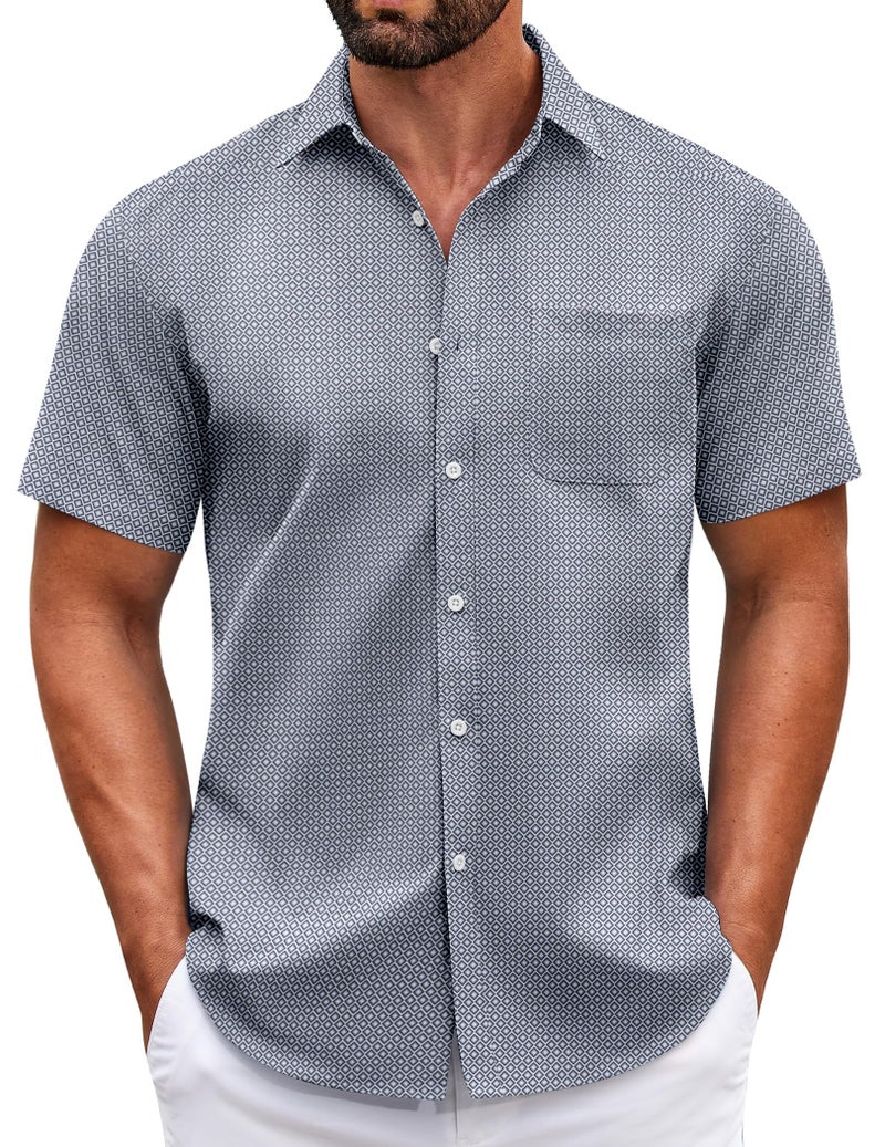 COOFANDY Mens Short Sleeve Casual Button Down Shirts Summer Untucked Dress Shirt with Pocket - Image 1