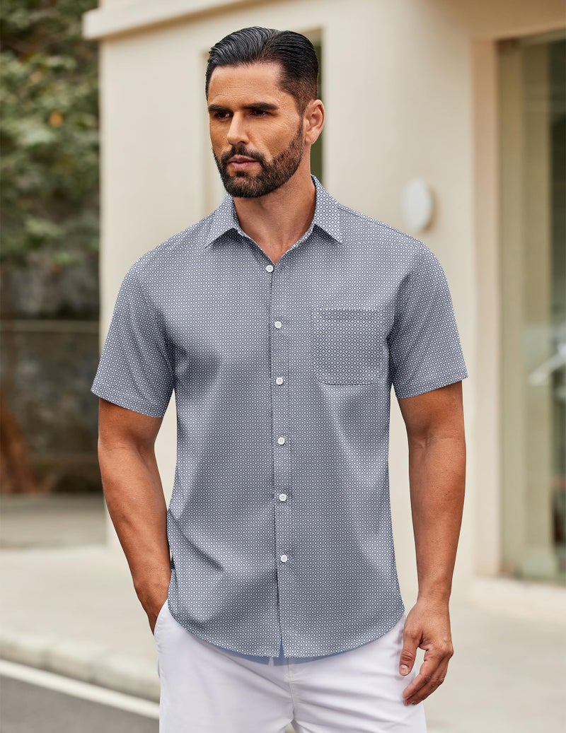 COOFANDY Mens Short Sleeve Casual Button Down Shirts Summer Untucked Dress Shirt with Pocket - Image 2