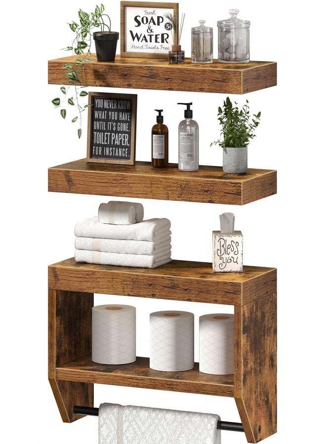 QEEIG Bathroom Floating Shelves for Wall - Shelf Over Toilet Paper Storage Farmhouse 16 inch Set of 3, Rustic Brown (028-40BN3) - Image 1