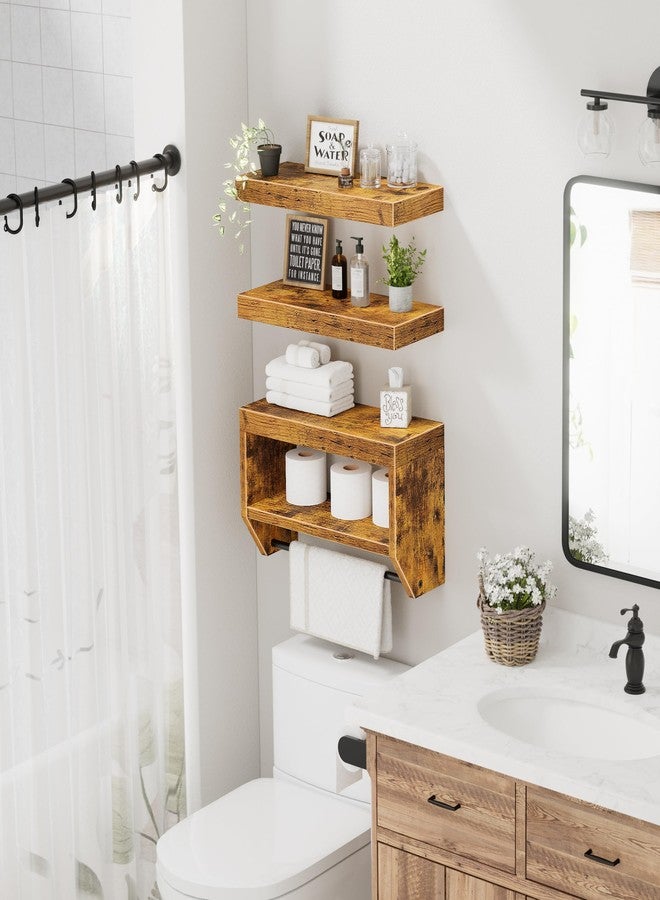 QEEIG Bathroom Floating Shelves for Wall - Shelf Over Toilet Paper Storage Farmhouse 16 inch Set of 3, Rustic Brown (028-40BN3) - Image 4