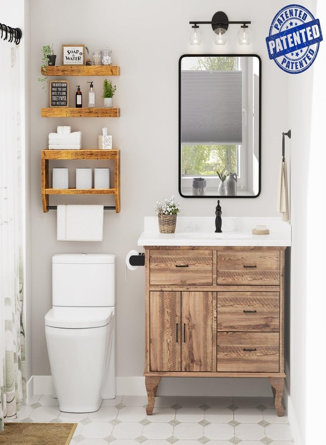 QEEIG Bathroom Floating Shelves for Wall - Shelf Over Toilet Paper Storage Farmhouse 16 inch Set of 3, Rustic Brown (028-40BN3) - Image 2