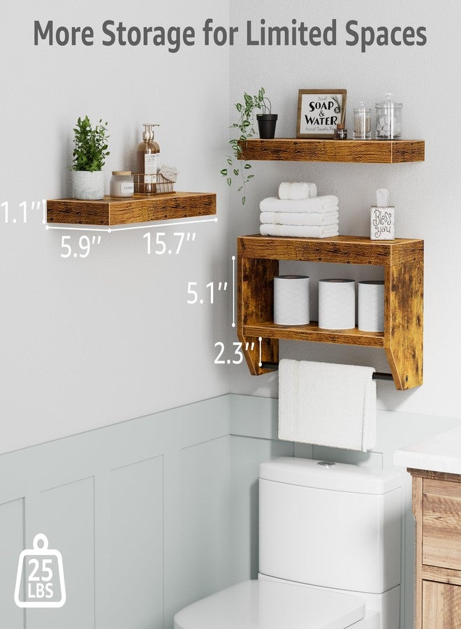 QEEIG Bathroom Floating Shelves for Wall - Shelf Over Toilet Paper Storage Farmhouse 16 inch Set of 3, Rustic Brown (028-40BN3) - Image 3