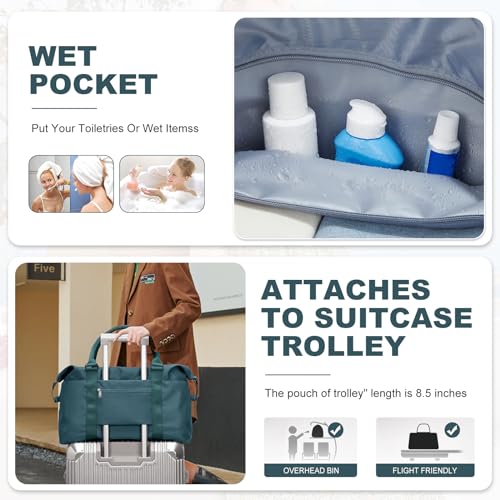 HYC00 Travel Duffel Bag,Weekender Overnight Bag for Women,Carry-on Bag with Wet Pocket,Gym Bag,Extra Large,Peacock Blue - Image 5