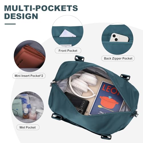 HYC00 Travel Duffel Bag,Weekender Overnight Bag for Women,Carry-on Bag with Wet Pocket,Gym Bag,Extra Large,Peacock Blue - Image 4