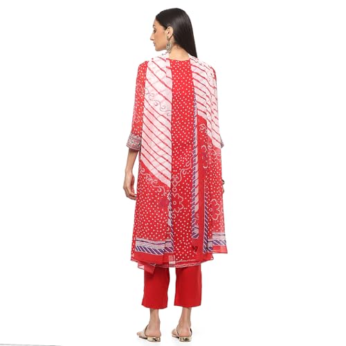 BIBA Women Polyester PRINTED STRAIGHT SALWAR KURTA DUPATTA(SKD9604_RED_40) - Image 4