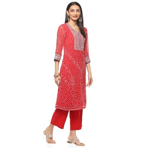 BIBA Women Polyester PRINTED STRAIGHT SALWAR KURTA DUPATTA(SKD9604_RED_40) - Image 3