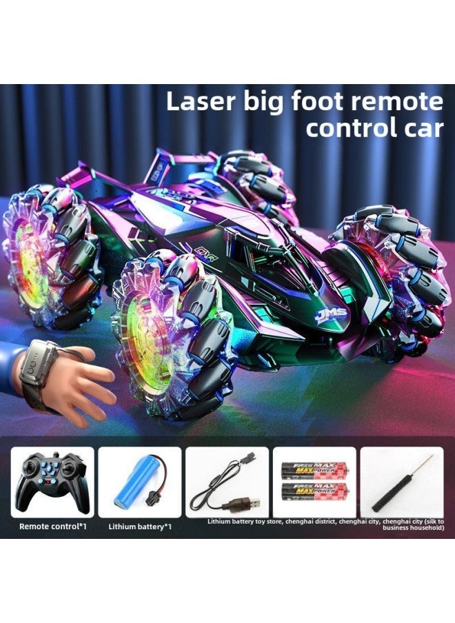 Children's Remote Control Car Gesture Sensing Four-wheel Drive High-speed Off-road Drift Stunt Car Charging Remote Control Car Boy-color:Symphony Large Wheel Double-sided Stunt Car-blue (handle Remote Control)-Specifications:Standard Single Battery  - Image 1