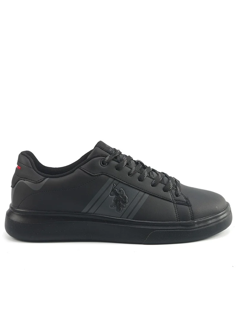 يو اس بولو اسن Men's Black Sneakers with Bold Side Logo – Sporty Striped Design for Effortless Everyday Styling