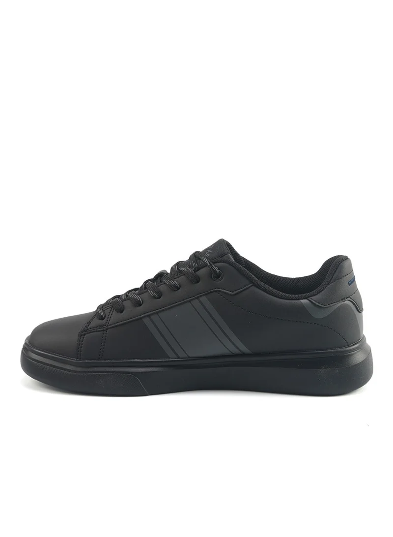 يو اس بولو اسن Men's Black Sneakers with Bold Side Logo – Sporty Striped Design for Effortless Everyday Styling