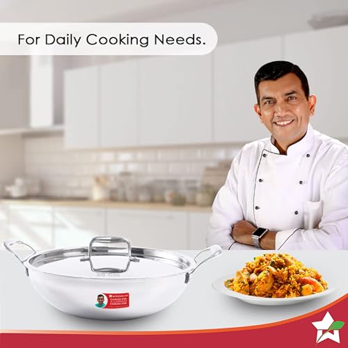 Wonderchef Nigella Tri-ply Stainless-Steel Kadhai with Lid 28cm for Kitchen, 1.5L, Non-Toxic, Chemical & PFOA Free, Gas Stove & Induction Friendly, Heavy Bottom, Cool-Touch Handle, 10-Yr Warranty - Image 2