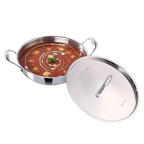Wonderchef Nigella Tri-ply Stainless-Steel Kadhai with Lid 28cm for Kitchen, 1.5L, Non-Toxic, Chemical & PFOA Free, Gas Stove & Induction Friendly, Heavy Bottom, Cool-Touch Handle, 10-Yr Warranty - Image 1